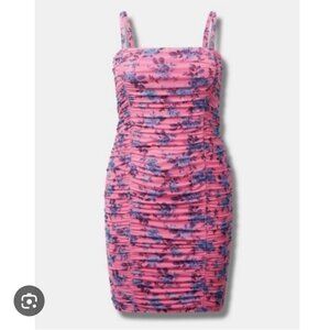 NWT Torrid Pink and Blue Floral Shirred Mini Dress
